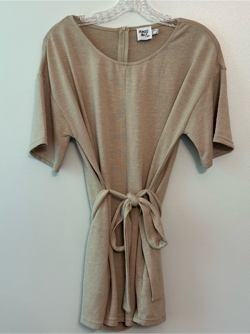 Princess Polly Taupe Tie-Waist Short Sleeve Romper